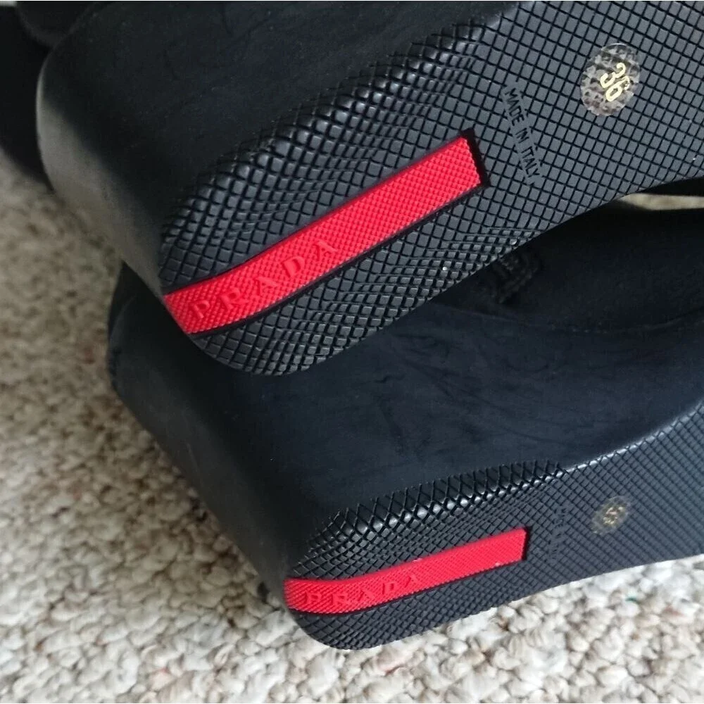Prada black silk Radzmire fabric sporty knee high wedge boots size 6